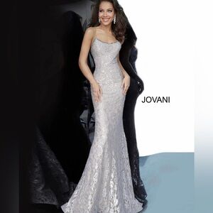 Jovani Sparkling Silver/ Nude Evening Dress